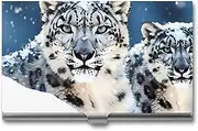 [VFMKT] Slim Metal Business Card Holder Portable Business Card Case Pocket Name Card Holder Blue Eyed Snow Leopard Wallet for Men Women Office Travel, style, One Size