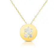 14K Yellow Gold Mother Of Pearl Puzzle Pendant Necklace, 16"