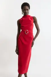 Tall Soft Tailored Drape Detail Sleeveless Tailored Midi Dress