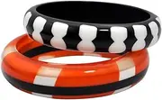 [Pure Hands] Handmade Resin Bangles - Harmony of Ardour and Smile | Fiery Red with Check Pattern, Black & White "Teeth" Design | Playful and Stylish Statement Jewelry