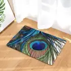 Feather Printed Flannel Entrance Doormat Peacock Pattern Room Carpet Kitchen Mat