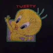 Tweety Bird Cross Stitch On Black Aida Cloth Unframed