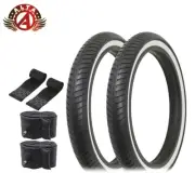 2 ALTA BICYCLE WIRE BEAD TIRE 20 x 3.00 BLACK/WHITE SLICK RIDER W/TUBE &RIMSTRIP