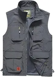 [Generic] Men's Mesh Vest Multi Pocket Quick Dry Fishing Sleeveless Jacket Reporter Loose Outdoor Thin Vest Vest