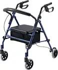 Heavy Duty Rollator Walker with Seat Basket Foldable Rolling Walker Supports u
