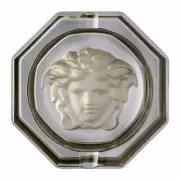 VERSACE BY ROSENTHAL, GERMANY "MEDUSA LUMIERE HAZE" CRYSTAL ASHTRAY, 5 INCH.