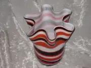 Tall Striped Scalloped Glass Vase Hand Blown Unique Design Flowers NEW!