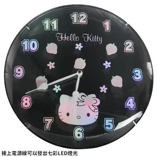 【TDL】HELLO KITTY凱蒂貓LED七彩變色廣角鏡面壁掛時鐘 976141(平輸品)