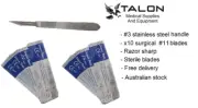 10x SURGICAL SCALPEL BLADES #11 WITH STAINLESS STEEL SCALPEL HANDLE #3 ART