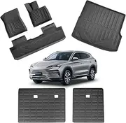 LZCUMIN for BYD Sealion6 2024-2025 XPE 3D Floor Mats and Trunk Mats and Second row seat back mat Durable Noise-reducing Rubber High Performance Waterproof Wrinkle Resistant and Anti Slip(AU RHD 6 PCS)