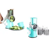 Rotary Cheese Grater Shredder Vegetable Mandoline Slicer with Handle and 3 Drum Blade-Blue
