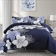 Australian Standard Light Weight Comforters Set-3 Piece All Seasons Bedding Set with Polyester Filling-Soft Quilt Donna Duvet Set-Includes Comforter & 2 Pillowcases (Blue Floral, Queen)