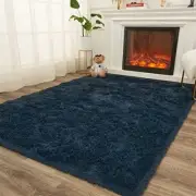 AMTOVO Shag Area Rugs for Living Room, 9X12 Large Fluffy 9 x 12 Feet Navy Blue