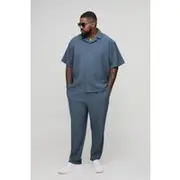 Mens Slate Plus Pleated Shirt & Trouser Set