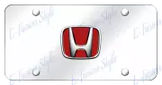 For 3D HONDA RED Front Mirror Stainless Steel License Plate Frame with Caps New (for: Honda Civic)