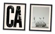 2-Piece California Poster - Van and Palm Trees Print - 8L" x 10W" CA Unframed