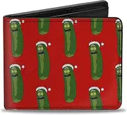 [Buckle-Down] Rick and Morty Wallet, Bifold, Holiday Pickle Rick Santa Clause Pose Red, Vegan Leather, Red, 4.0" x 3.5", Casual