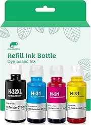 COLORETTO H-31 H-32XL Ink Refill Bottle, Compatible with HP 31 32 XL Ink for Smart Tank 7301, 7001, 7602, 5000, 5101, 450, Plus 551, 555, 557, Ink Tank 310, 319, DeskJet GT-5810, GT-5820 (BK/C/M/Y)