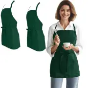 Chef Short Apron Waitress Apron 3 Pockets Cooking Apron for Women Server Green2