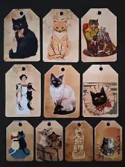 Ten CAT Images HANG TAGS Ephemera Vintage Style for Junk Journal set 1
