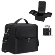 Large Makeup Carrying Train Case for Women, Black Travel Bag Storage Box,4 Ti...