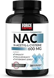 Force Factor NAC (N-Acetyl L-Cysteine) 600 mg, Immune Support Supplement, 200 Vegetable Capsules, White (FFS-00918-FG)