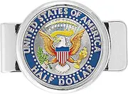 Money Clip Presidential Seal Half Dollar Coin in Color | Brilliant Colorized Genuine JFK Half Dollar | Holds Currency, Credit and Business Cards |Certificate of Authenticity - American Coin Treasures