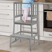COSYLAND Kitchen Nursery Step Stool for Toddlers Children - Kids Standing Tower for Kitchen Counter, Mothers' Helper Kids Learning Stool,Made of Natural Solid Bamboo (Grey)