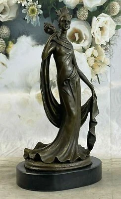 YOUNG LADY CAUTIOUSLY WALKING BRONZE SCULPTURE MOREAU SIGNED STATUE FIGURE SALE