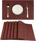Set of 6 Heat-Resistant Washable Vinyl Placemats for Kitchen, Wine Red