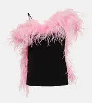[The Attico] The Attico Feather-trimmed knitted top AU 8 black