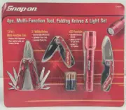 NOS Snap-On 4 Piece Multi Tool, 2 Folding Knife & Flashlight Set Sealed