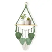 Macrame Wall Hanging Shelf Wood Floating Storage Shelf Boho Woven Leaf Wall