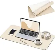 QOUBNIC Desk Mat 80 x 40 cm, Office Carpet PU Leather Double Sided Waterproof Non-Slip Desk Pad for Office Home Desk Cover (Beige)