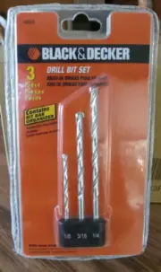 Black & Decker 16860E 3 Piece Drill Bit Set 1/8" 3/16" 1/4" with bit bar NEW