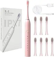 Sonic Electric Toothbrush, Portable Travel Toothbrush, Toothbrush with 8 Brush Heads, Smart 6-Speed Timer Electric Toothbrush IPX7 Waterproof, Rechargeable Electric Toothbrush for Adults and Kids,Pink