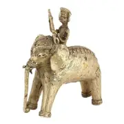 Handmade Decorative Brass Tribal Elephant Rider Figurine Statue