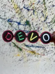 DEVO Iron On Patch Pink Green Yellow White Black Embroidered Punk