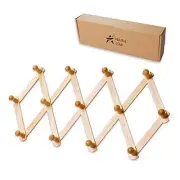 Wooden Wall Hanger Expandable Coat Rack Accordion Design 13 Peg Hooks Storage