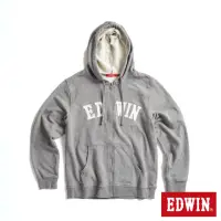 在飛比找momo購物網優惠-【EDWIN】女裝 大LOGO貼布繡連帽拉T外套(灰色)