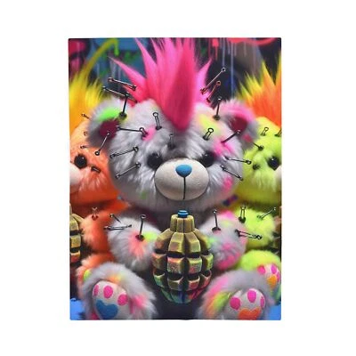 Velveteen Plush Blanket Plushie Punk Teddy Bear Riot