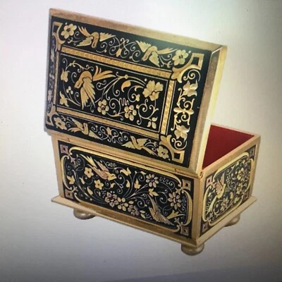 1960 Toledo Damascene Hinged Gold Gilded Plated Trinket Box Original Box