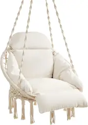 Hanging Swing Chair with Cushion - Capacity in Cloud White