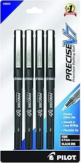 Pilot, Precise V7, Capped Liquid Ink Rolling Ball Pens, Fine Point 0.7 mm, Black, Pack of 4