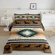 Feelyou Rustic Western Bedding Set Queen Size Kids Brown Southwestern Aztec Comforter for Boys Girls Teens Western Horse Comforter Set Soft Microfiber Boho Geometric Room Decor