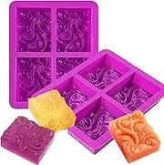 Palksky 2 Pack 4-Cavity Ocean Wave Soap Mold/Silicone Sea Wave Cake Pan for Jelly Pudding Mousse Mould/DIY Handmade Nautical Cloud Swirls Pattern Soap Mold for Goat Milk Soap (3.5 Oz Cavities)