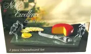 Marble Cheeseboard Noble Excellence Tray Silverplated Handles/Server Knife NOS
