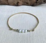 White Faceted Glass Bead Tan Durable Cord Women's Anklet or Bracelet Adjustab