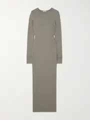 [ÉTERNE] ÉTERNE - Long Sleeved Crew Neck Ribbed Stretch-jersey Maxi Dress - Neutral - small small Neutrals