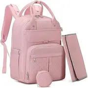 MOONBABY Diaper Bag Backpack, Baby Diaper Bags with Portable Changing Pad and Pacifier Case, Pink
